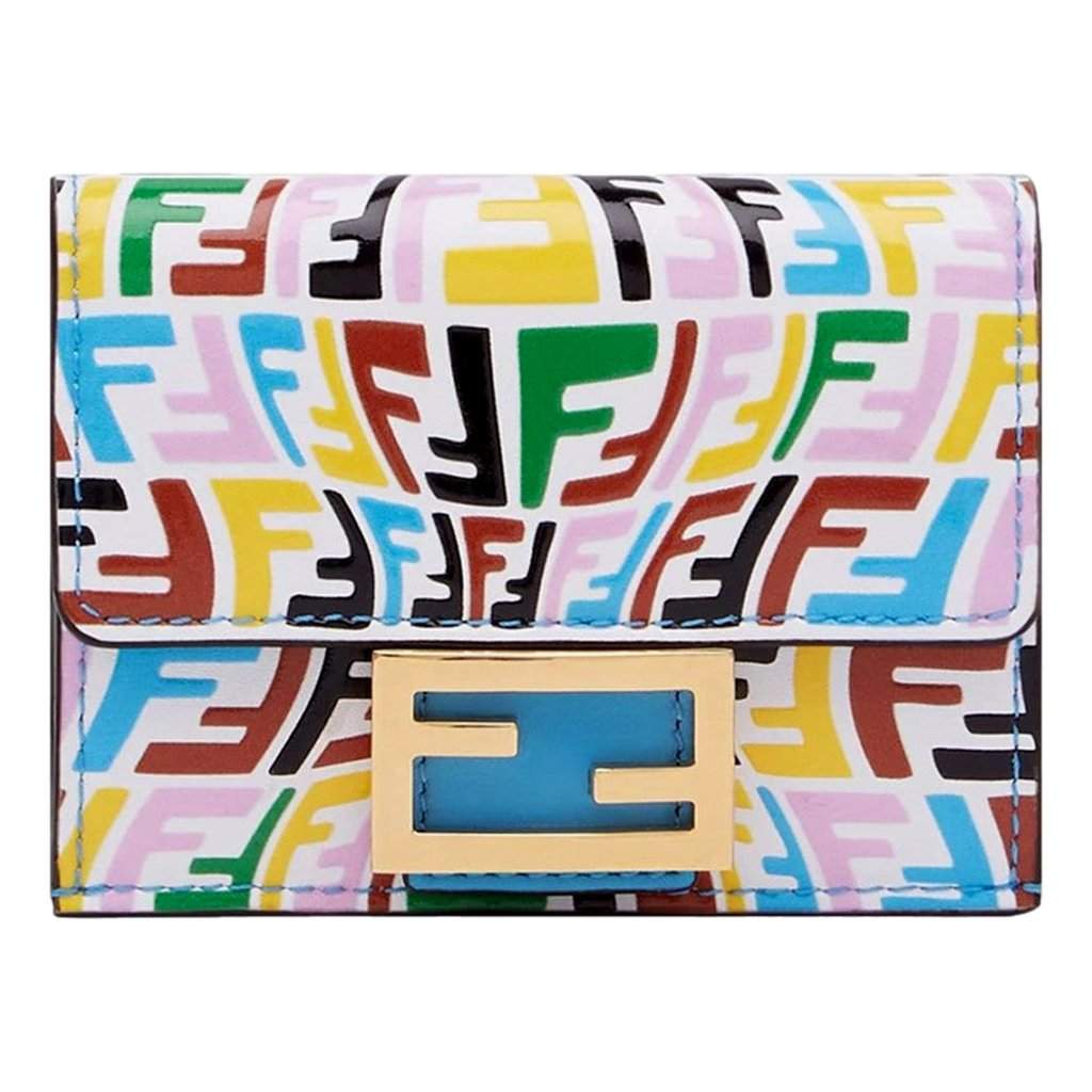 Fendi Fendi Vertigo Baguette Multicolor Leather Small Trifold Wallet Blue Leather Never worn - Front View