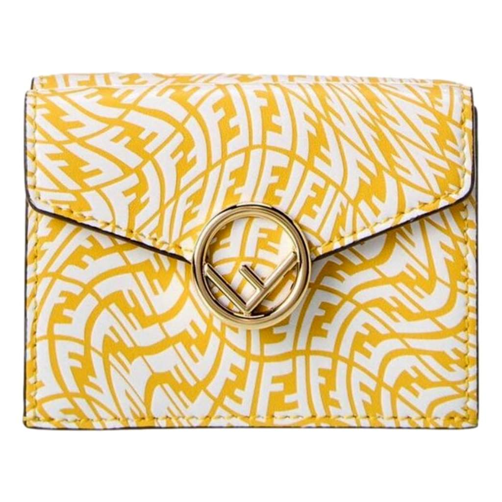 Fendi Fendi F is Fendi Yellow Leather Vertigo Print Small Trifold Wallet Yellow Leather Never worn - Front View
