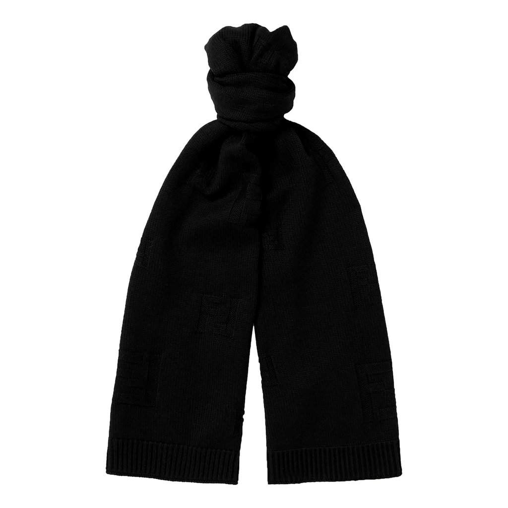 Fendi Fendi FF Karl Nero Jacquard Wool Scarf Black Canvas Never worn - Front View