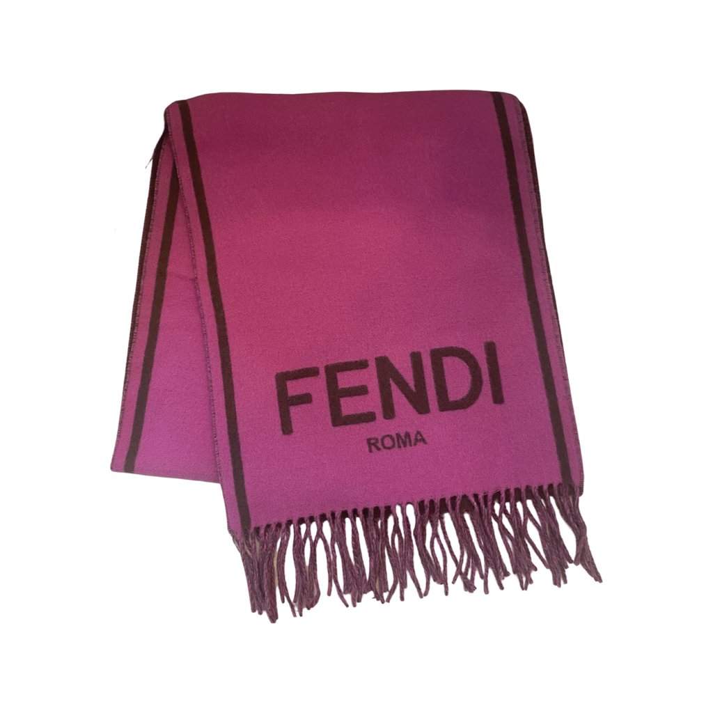 Fendi Fendi Roma Cashmere Scarf Purple Grey Logo Purple Wool Never worn - Front View