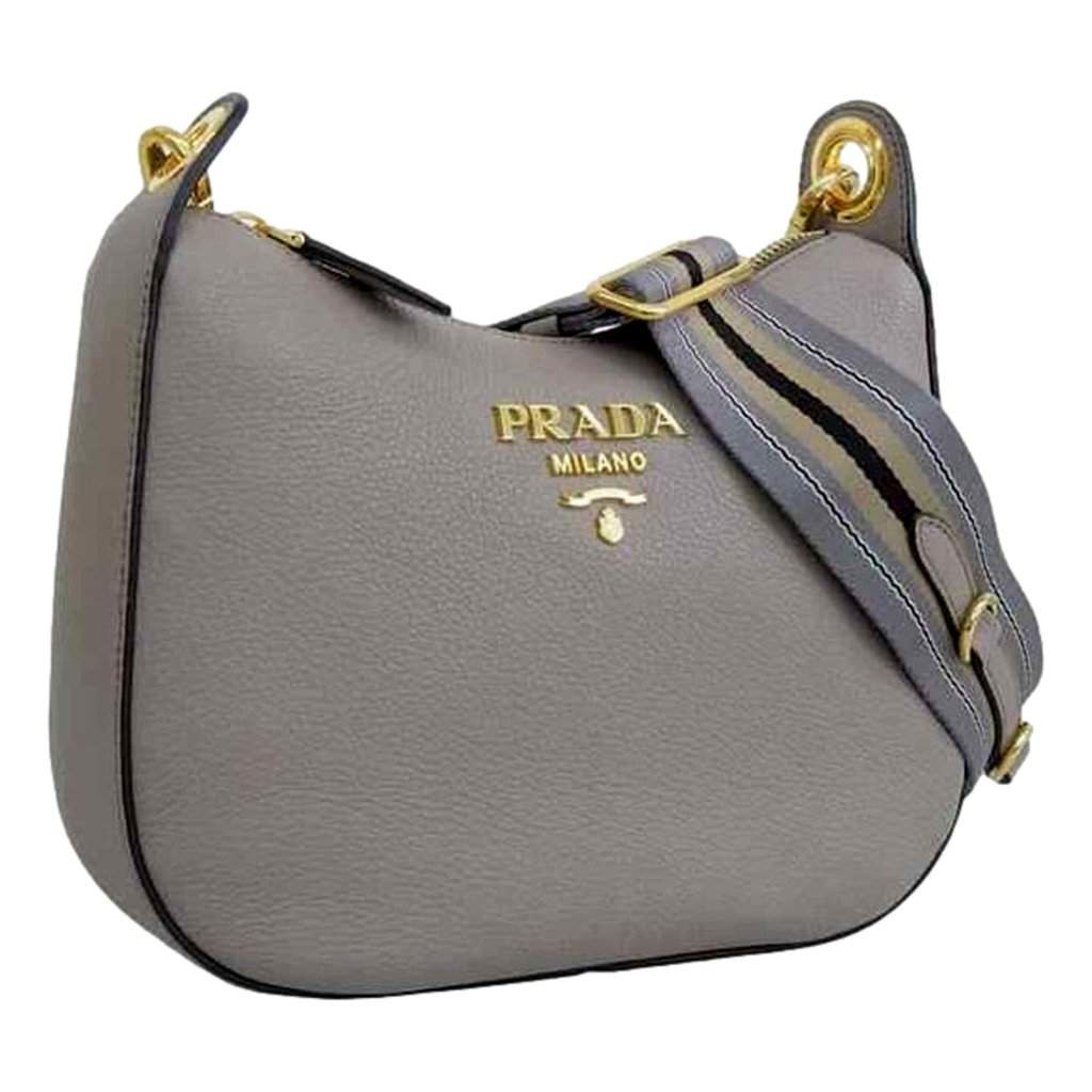 Prada Prada Vitello Phenix Zippered Messenger Hobo Grey Leather Shoulder Bag Grey Leather Never worn - Front View