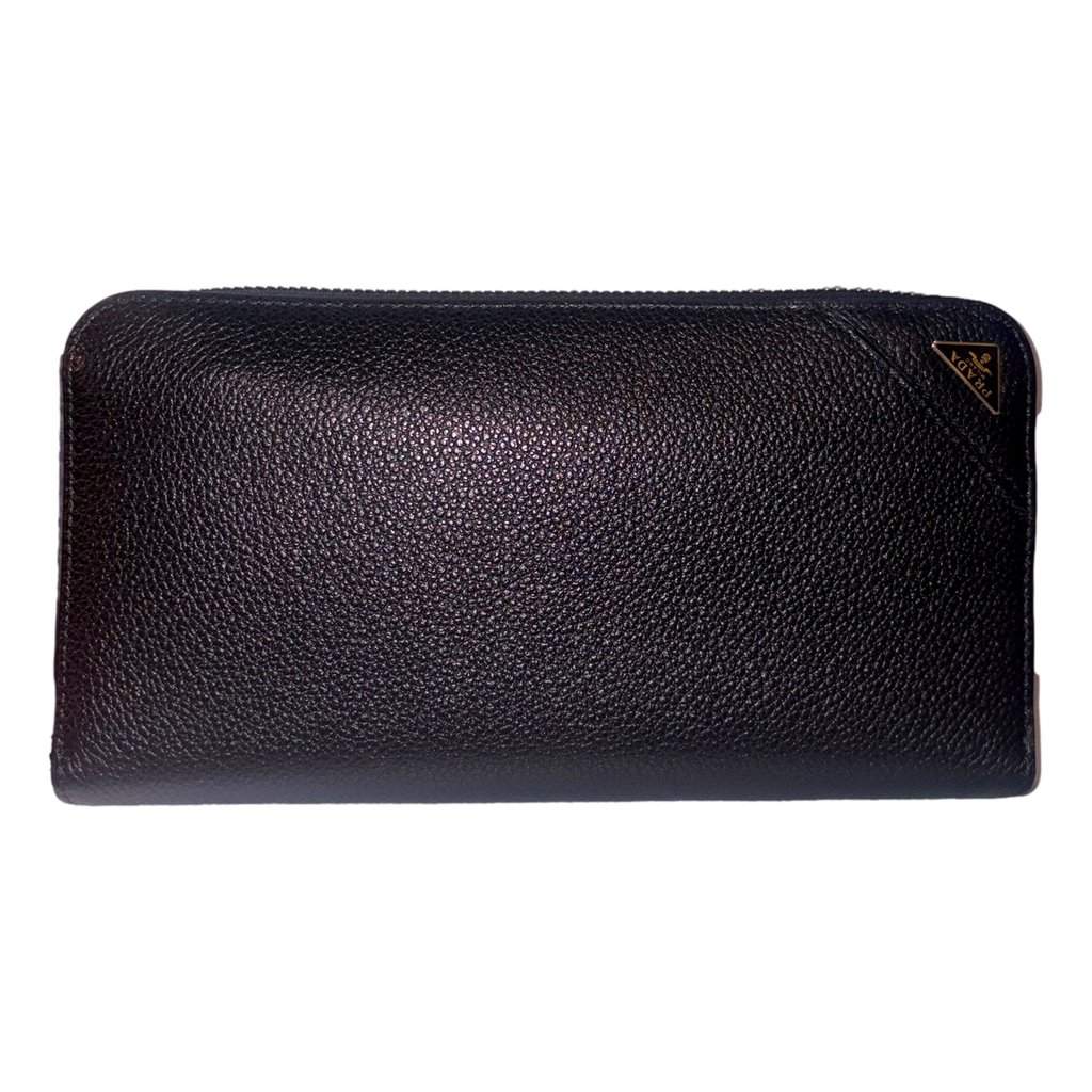 Prada Prada Vitello Micro Grain Long Black Zip Around Continental Wallet Triangle Logo Black Leather Never worn - Front View