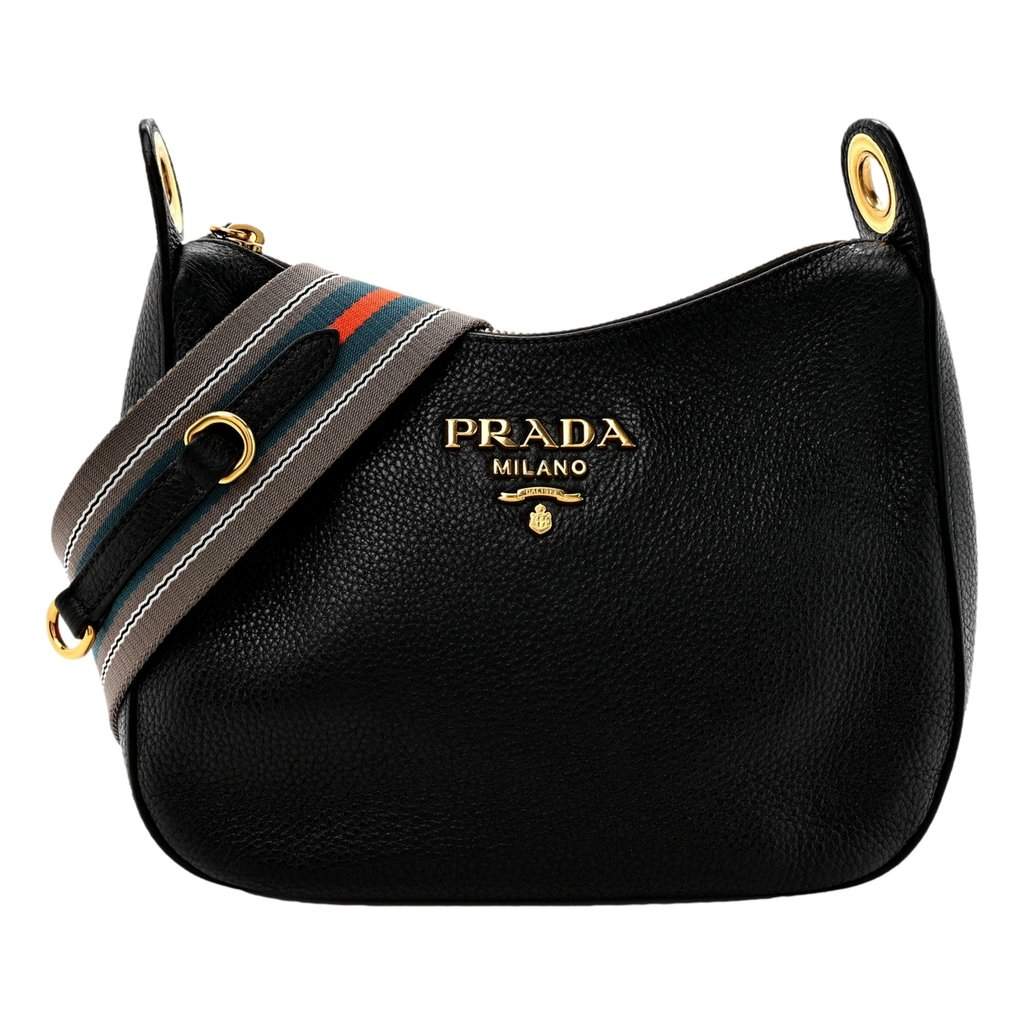 Prada Prada Vitello Phenix Zippered Messenger Hobo Black Leather Shoulder Bag Black Leather Never worn - Front View