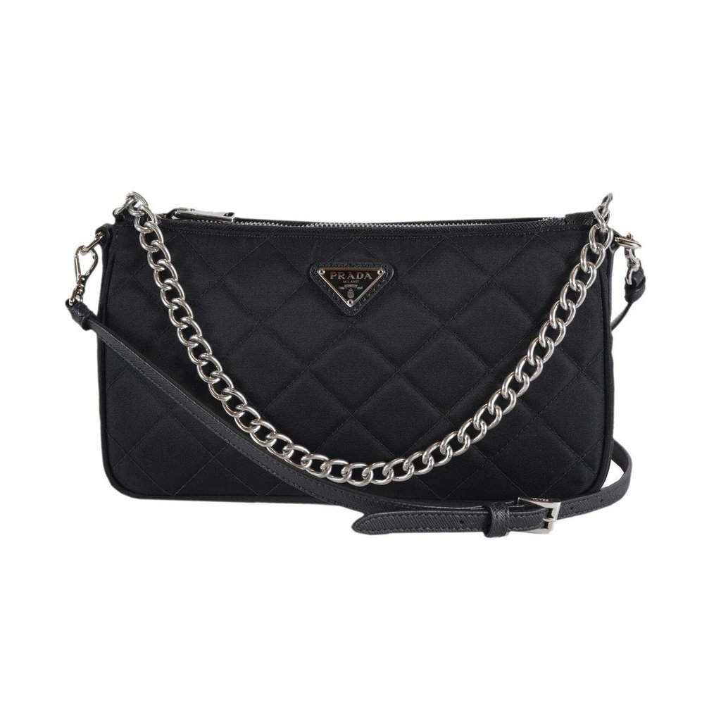 Prada Prada Black Tessuto Nylon Quilted Chain Crossbody Bag MultiColor Never worn - Front View
