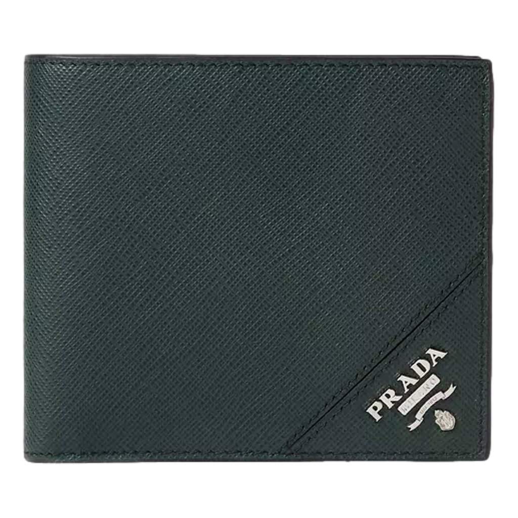 Prada Prada Saffiano Leather Dark Green Bifold Wallet Metal Logo Green Leather Never worn - Front View