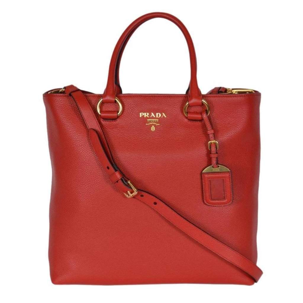 Prada Prada Vitello Phenix Red Leather Shopping Tote Red Leather Never worn - Front View
