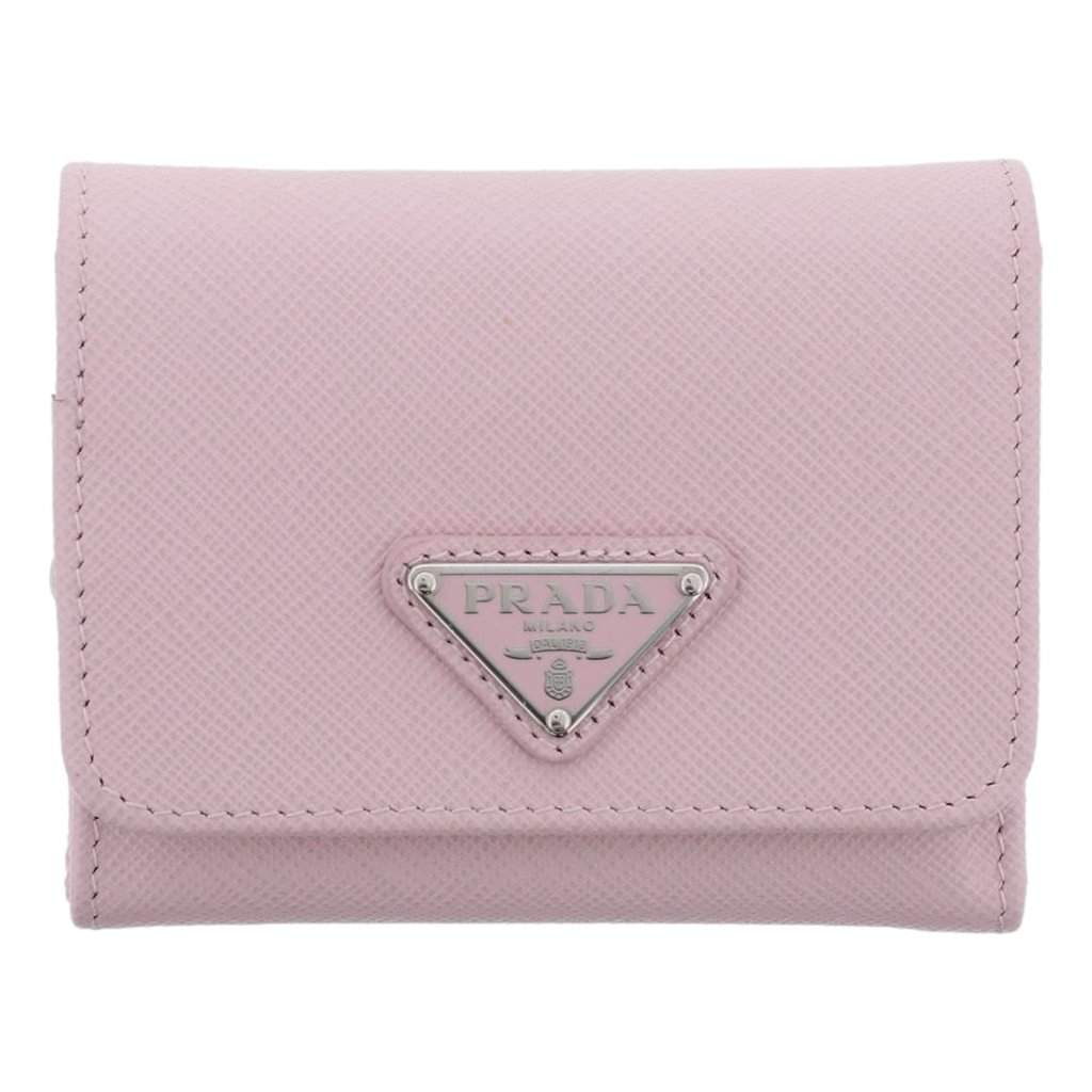 Prada Prada Saffiano Light Pink Leather Wallet Coin Zipper Trifold Triangle Logo Pink Leather Never worn - Front View