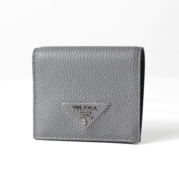 Prada Prada Marmo Marble Grey Vitello Daino Leather Silver Triangle Logo Bifold Wallet Grey Leather Never worn - Front View