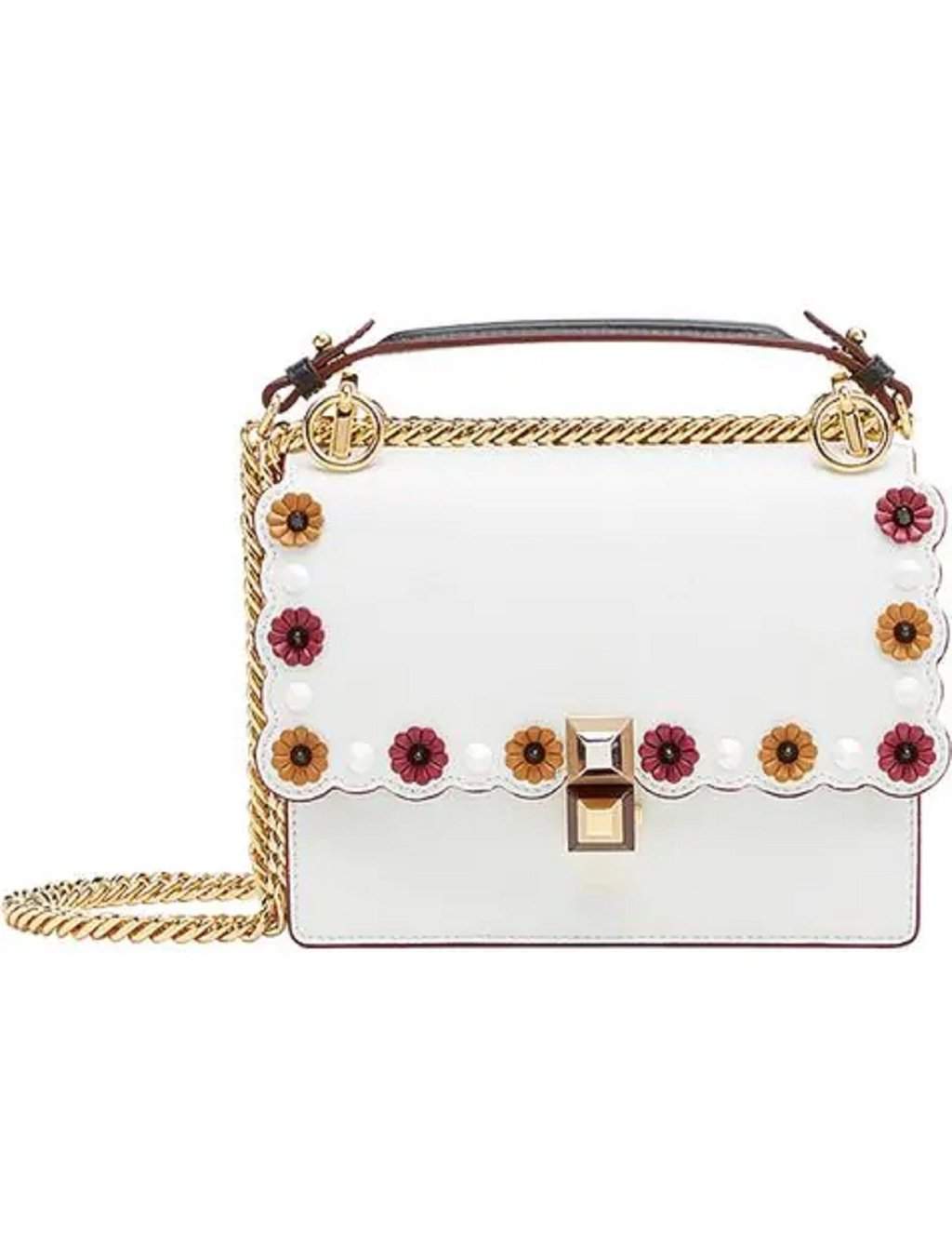 Fendi Fendi Kan I White Multi Color Flowers Leather Chain Bag White Leather Never worn - Front View