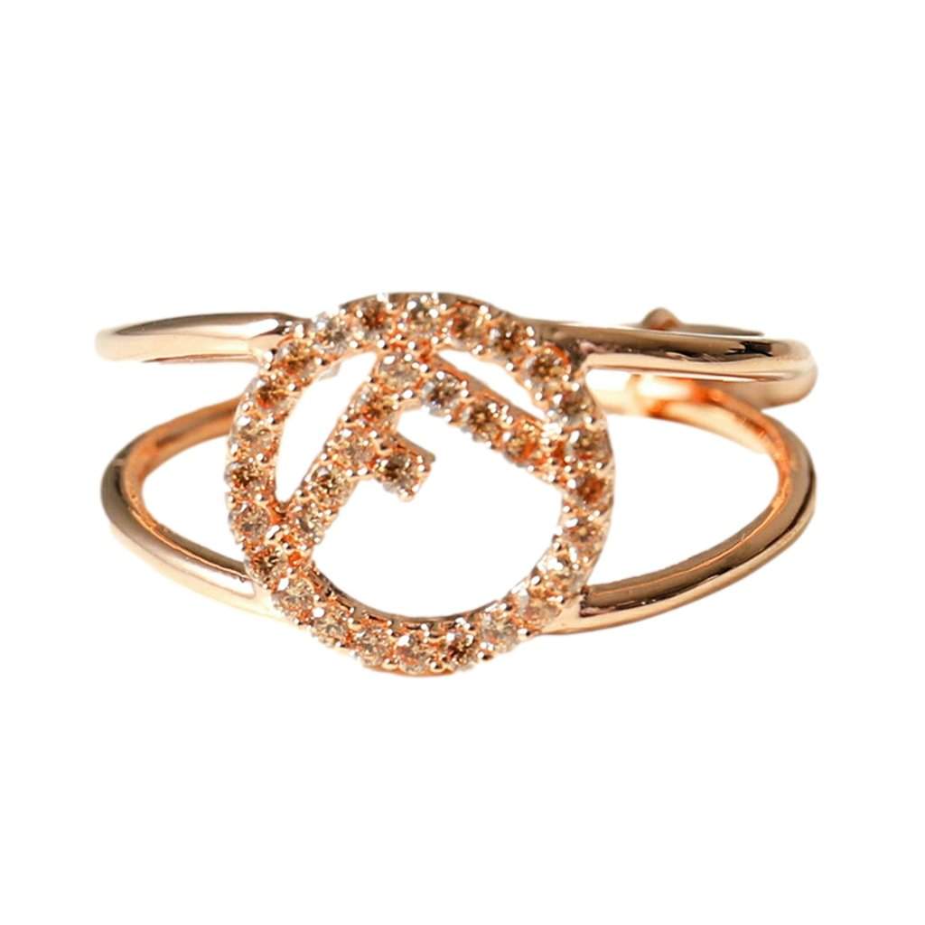 Fendi Fendi F is Fendi Circle Logo Crystal Ring Rose Gold Metal Size Medium Gold Never worn - Front View