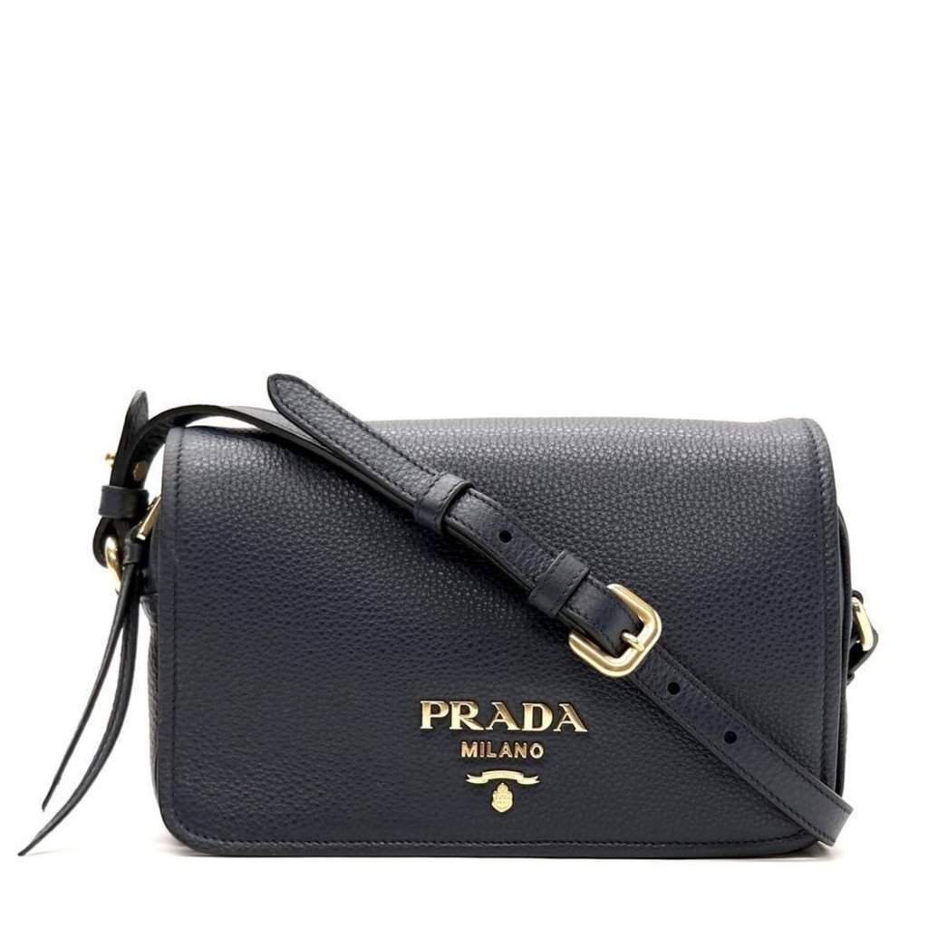 Prada Prada Vitello Phenix Baltico Blue Leather Flap Medium Crossbody Bag Blue Leather Never worn - Front View