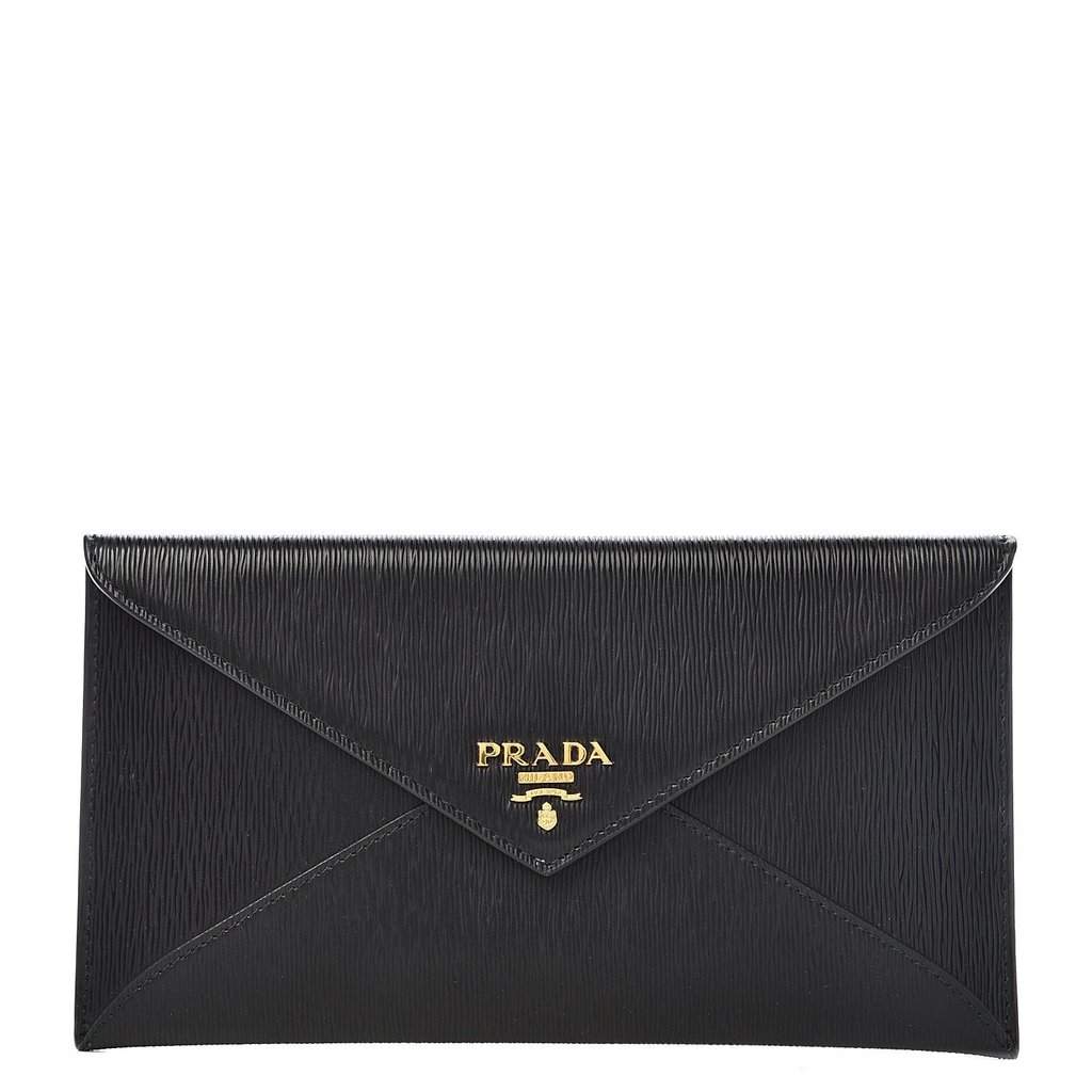 Prada Prada Black Vitello Move Leather Long Envelope Wallet Black Leather Never worn - Front View