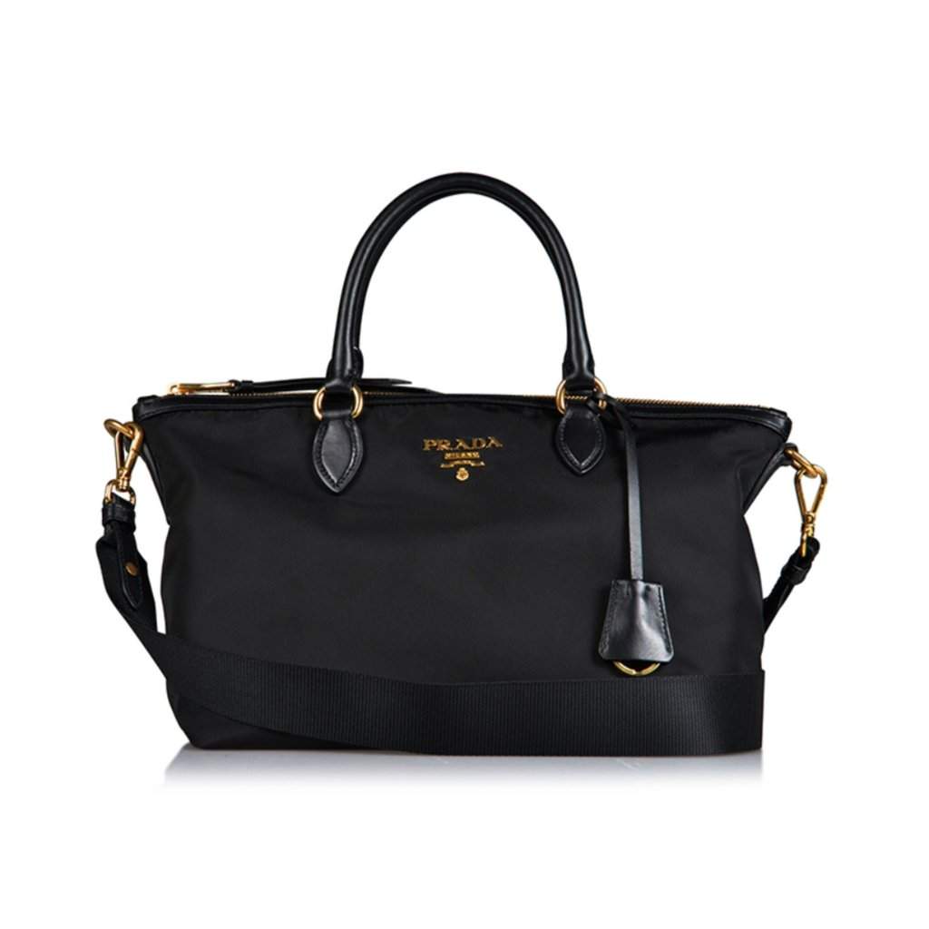 Prada Prada Tessuto Nylon Black Leather Clochette Crossbody Tote Bag Black Never worn - Front View