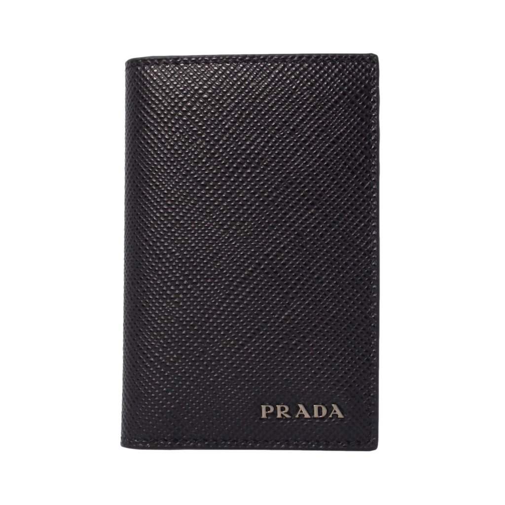 Prada Prada Black Saffiano Leather Vertical Logo Card Holder Black Leather Never worn - Front View