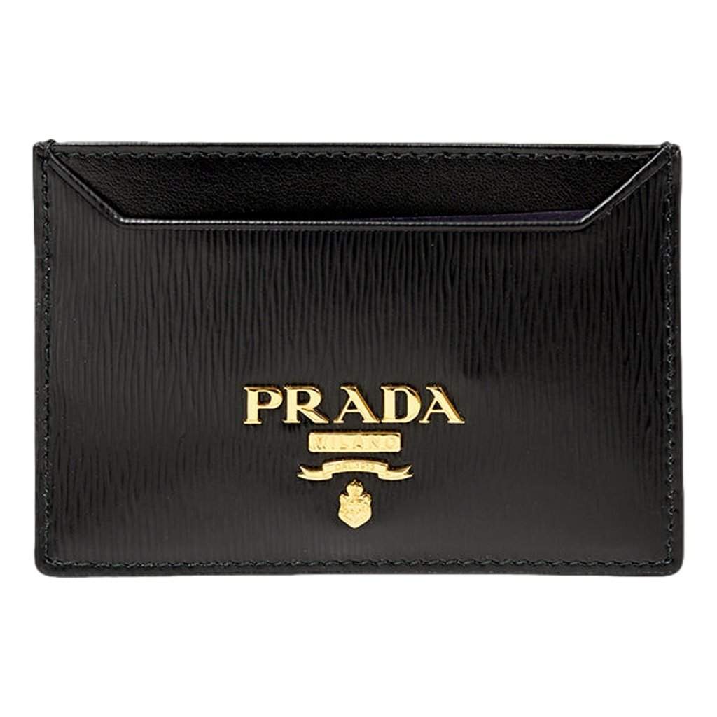 Prada Prada Black Vitello Move Leather Gold Logo Card Holder Wallet Black Leather Never worn - Front View