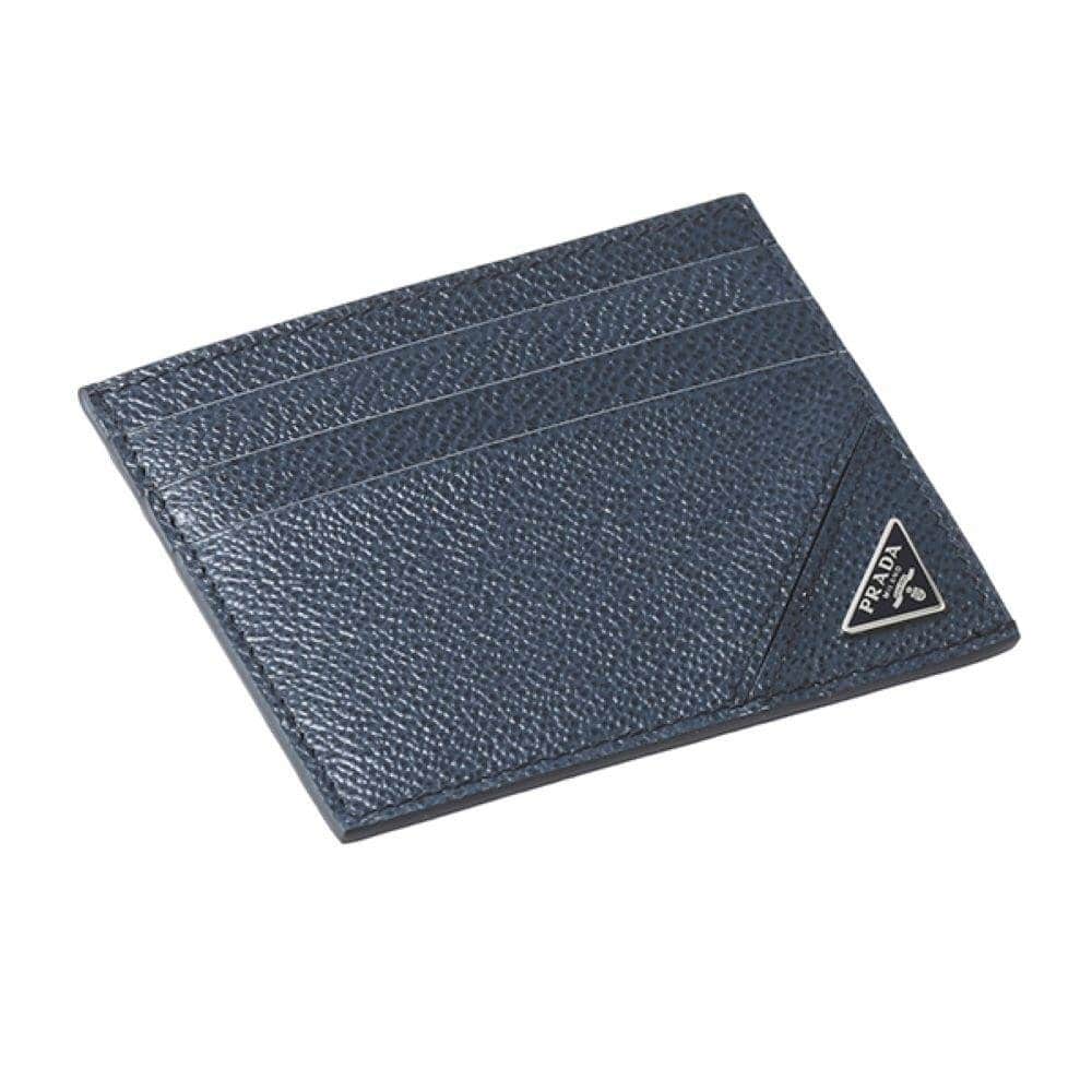 Prada Prada Vitello Micro Grain Navy Triangle Logo Cardholder Wallet Navy Leather Never worn - Front View