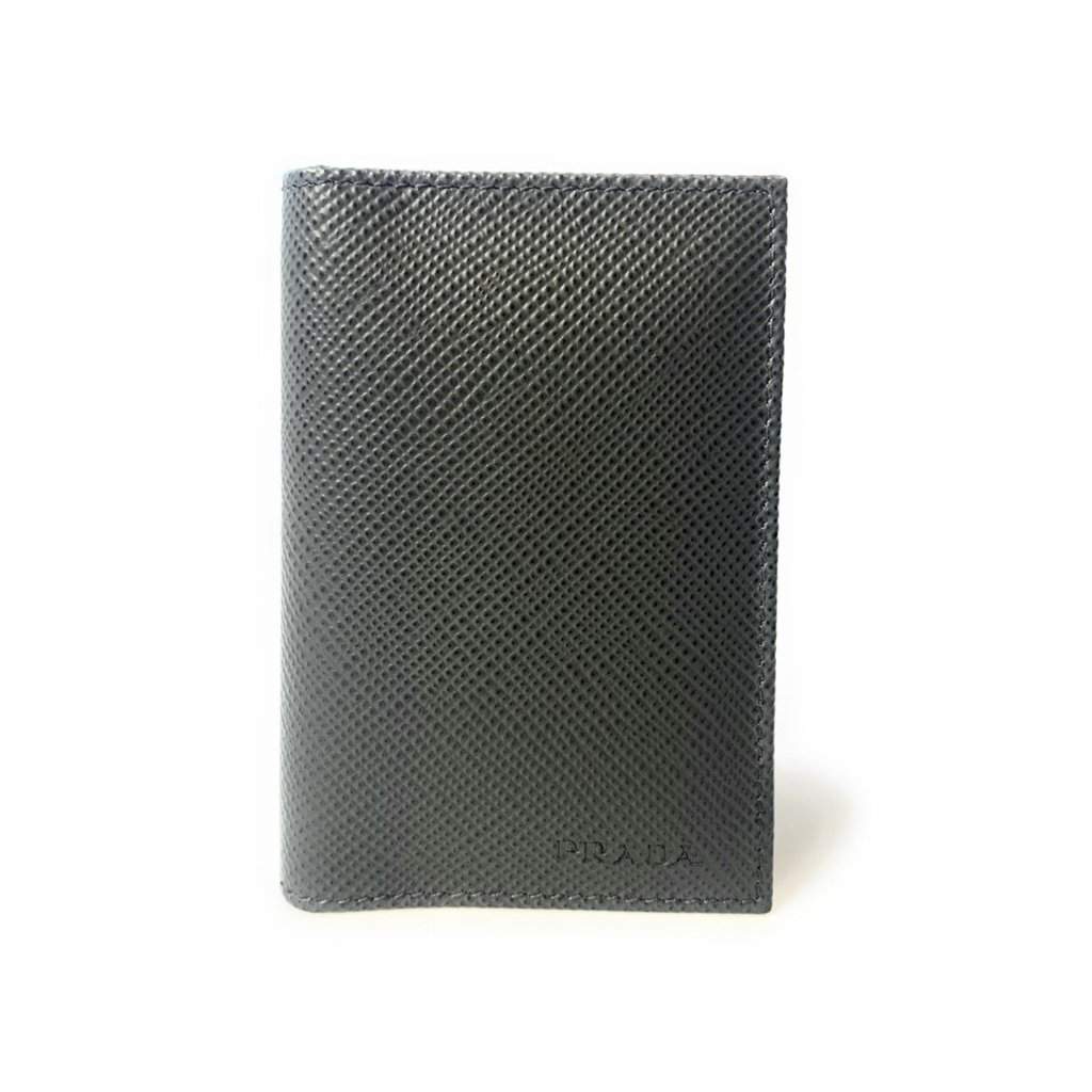 Prada Prada Mens Saffiano Leather Vertical Card Black Holder Bifold Wallet Black Leather Never worn - Front View