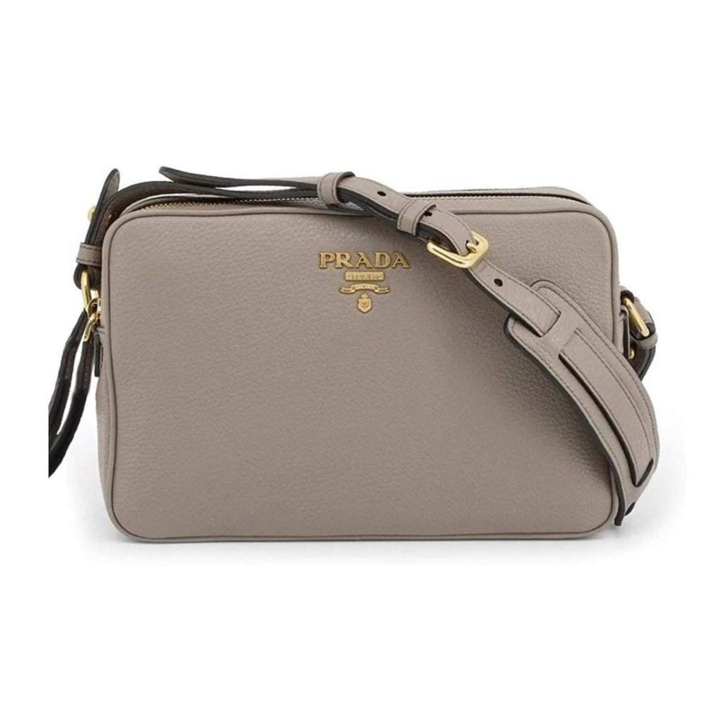 Prada Prada Argilla Grey Vitello Phenix Leather Double Zip Cross Body Bag Grey Leather Never worn - Front View