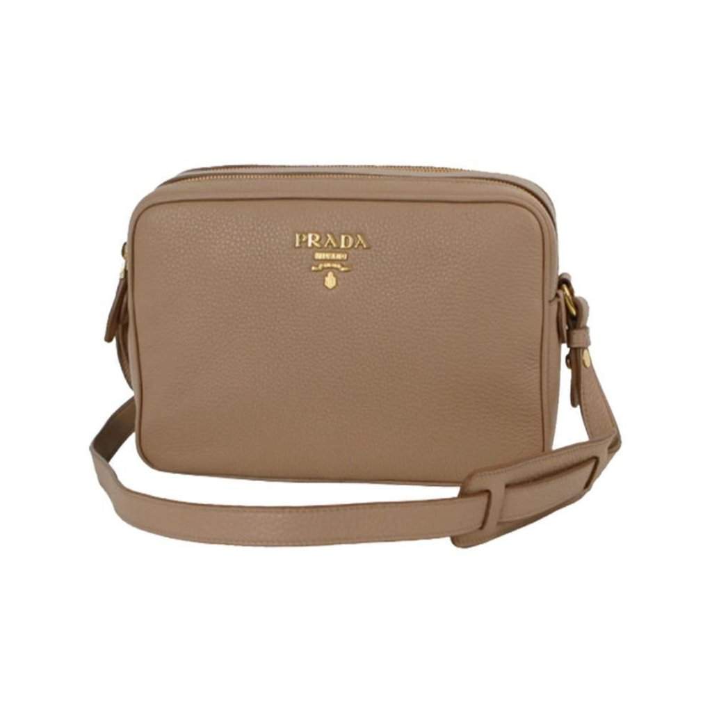 Prada Prada Beige Vitello Phenix Leather Double Zip Crossbody Bag Beige Leather Never worn - Front View