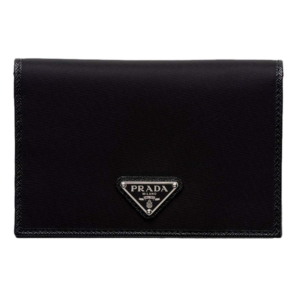 Prada Prada Re-Nylon Tessuto Black Saffiano Passport Holder Triangle Logo Black Leather Never worn - Front View