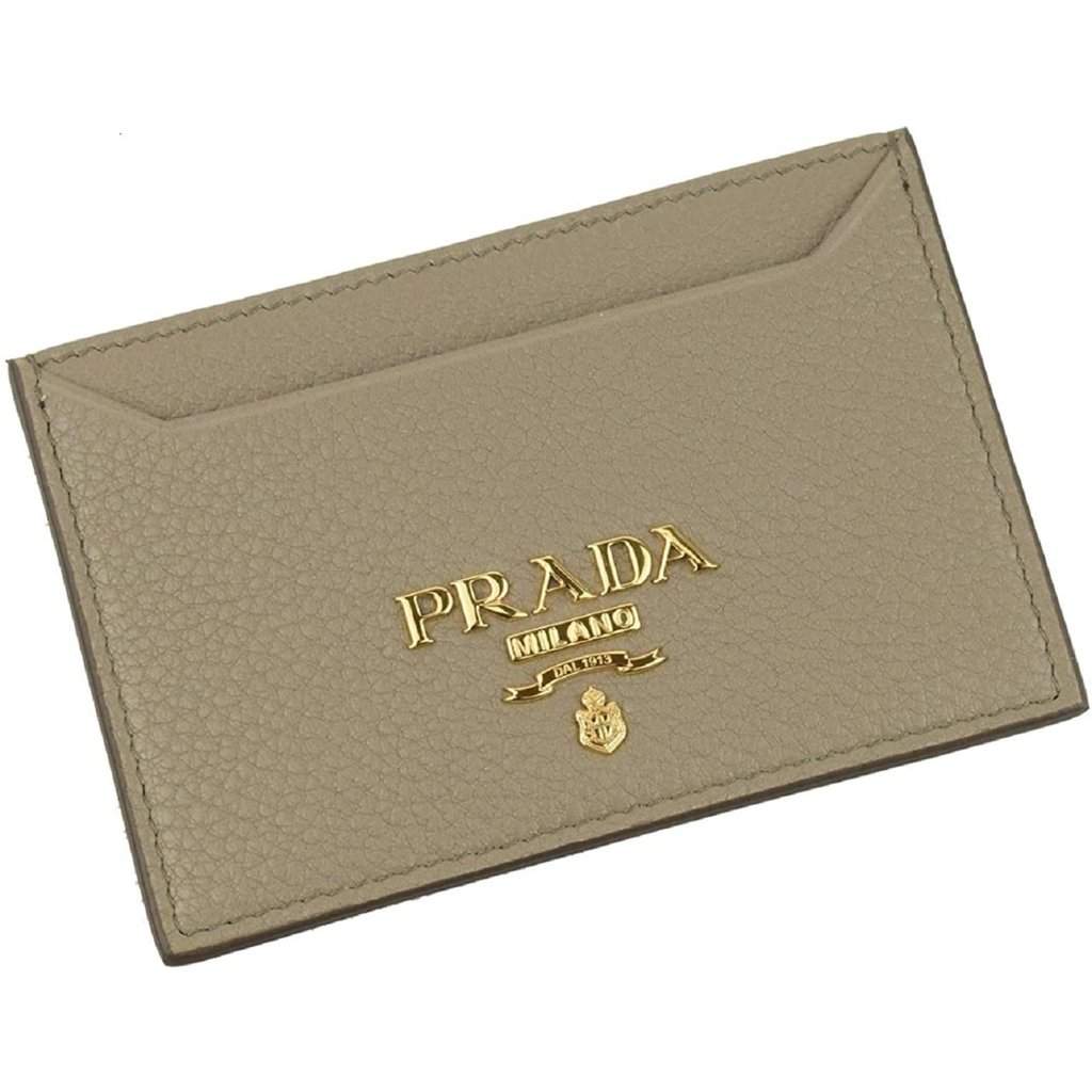 Prada Prada Vitello Grain Argilla Grey Leather Small Card Holder Wallet Grey Leather Never worn - Front View