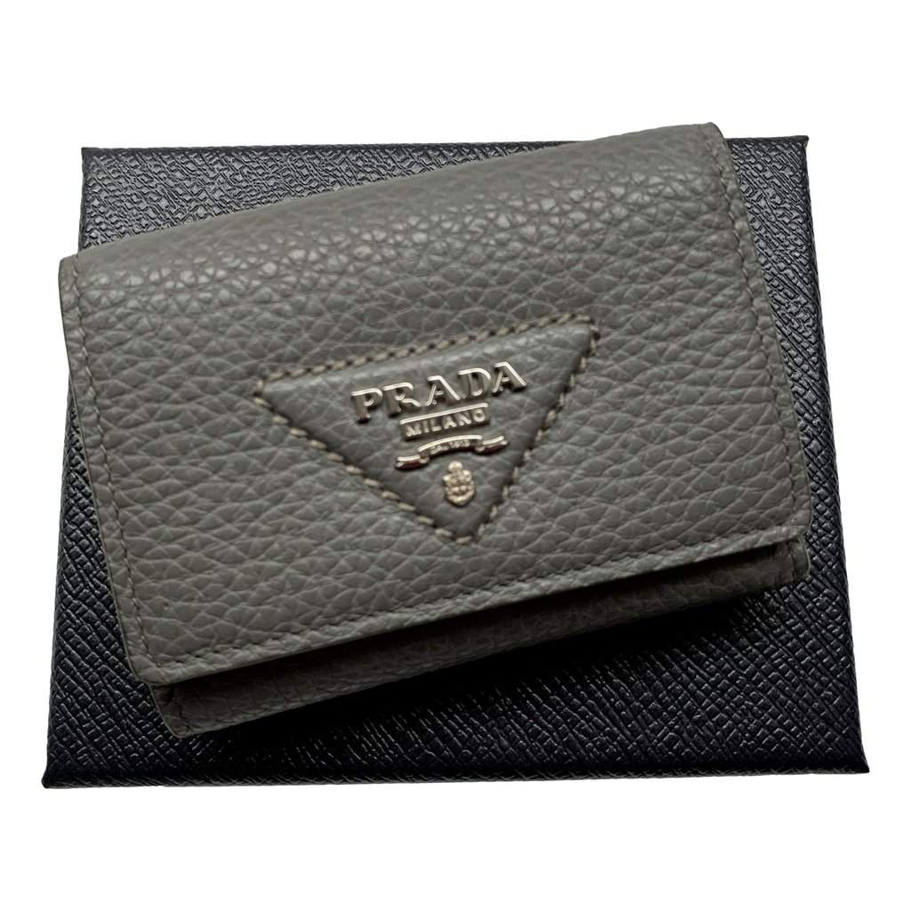 Prada Prada Marmo Marble Grey Vitello Daino Leather Silver Logo Trifold Wallet Grey Leather Never worn - Front View