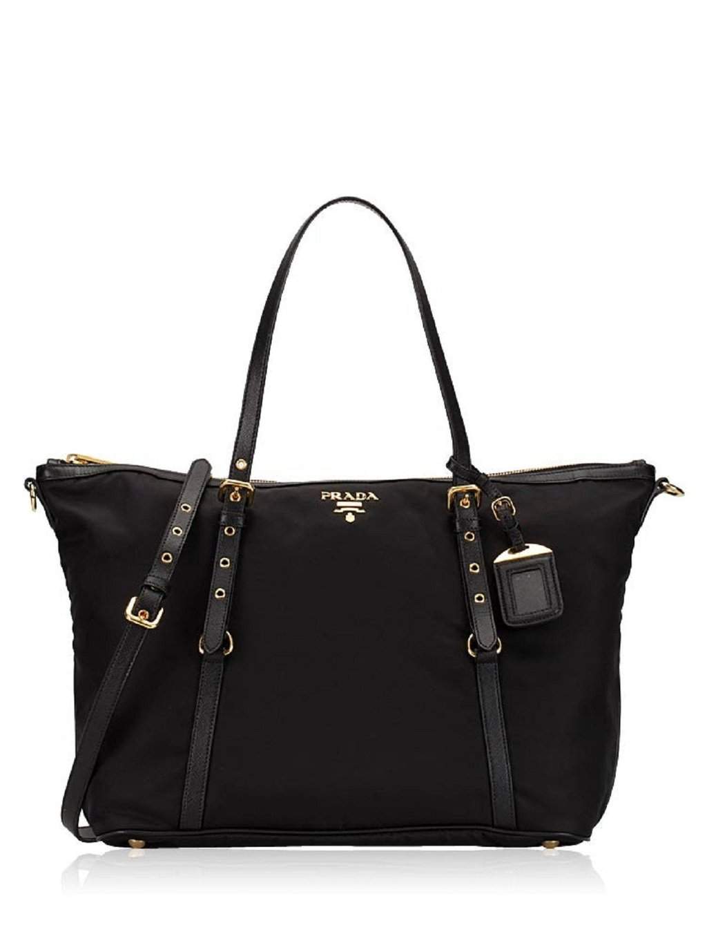 Prada Prada Tessuto Nylon Saffiano Leather Black Top Zip Tote Bag Black Never worn - Front View