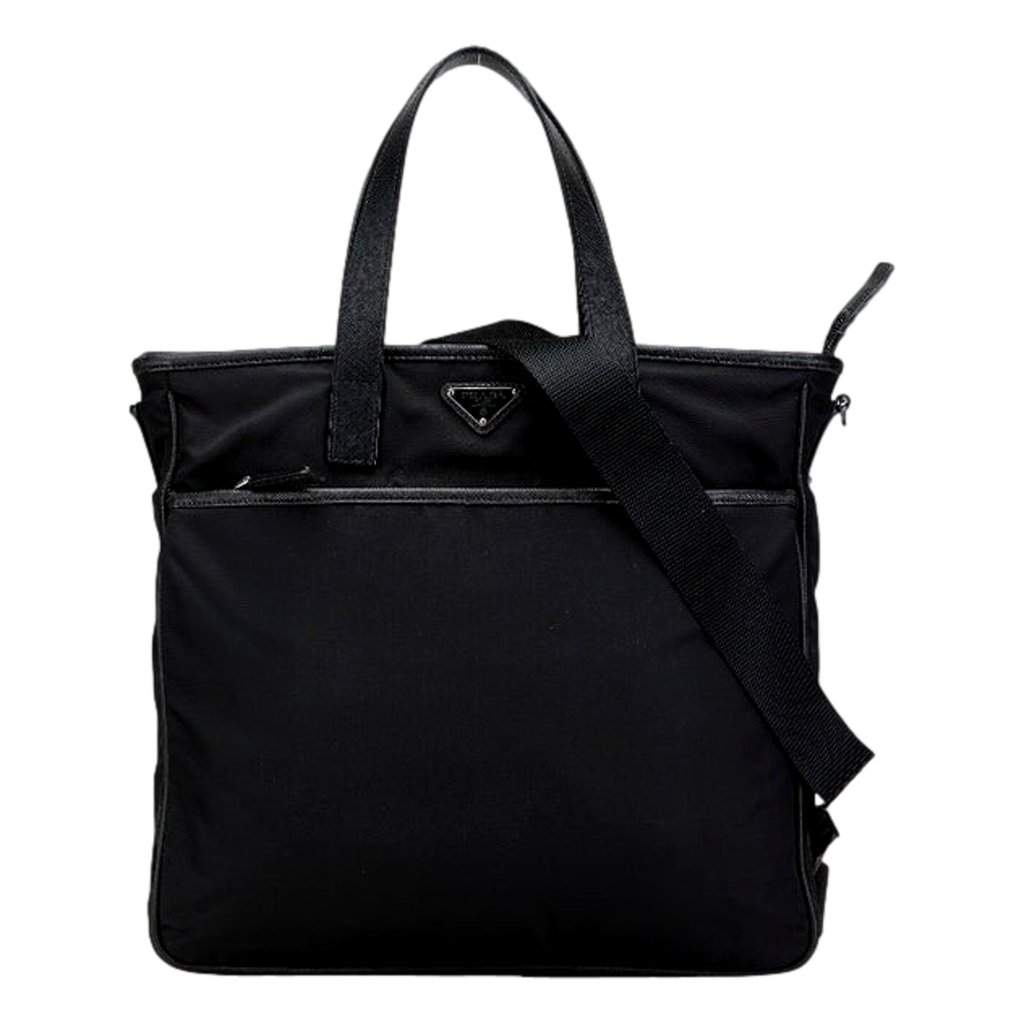 Prada Prada Re-Nylon Black Nylon and Saffiano Large Crossbody Tote Bag Black Leather Never worn - Front View