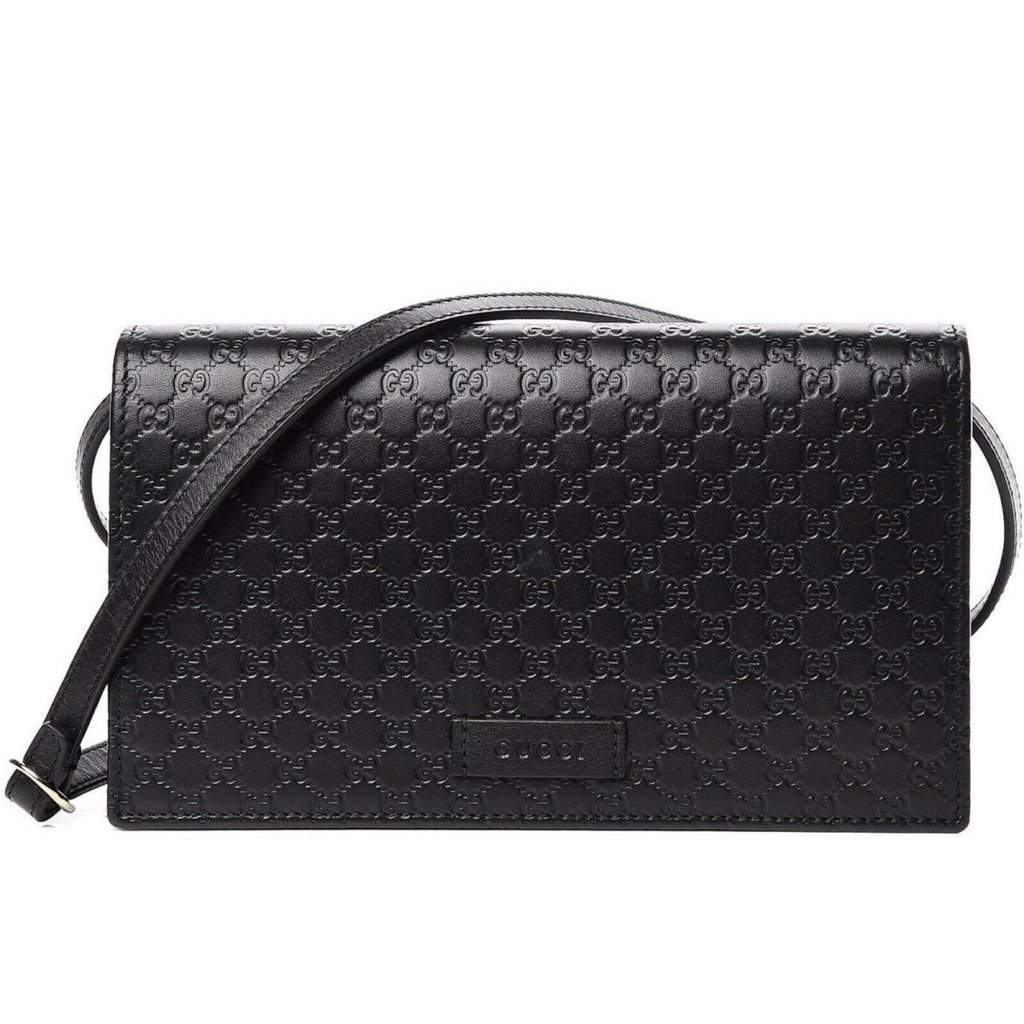 Gucci Gucci Microguccissima GG Logo Black Leather Wallet Crossbody Handbag Black Leather Never worn - Front View
