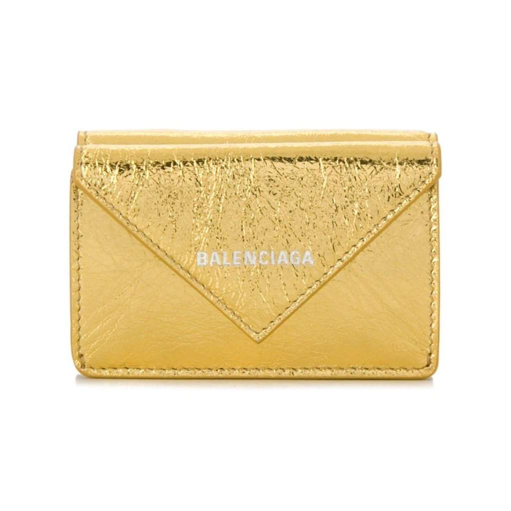 Balenciaga Balenciaga Papier Mini Trifold Wallet Metallic Gold Lambskin Leather Yellow Leather Never worn - Front View