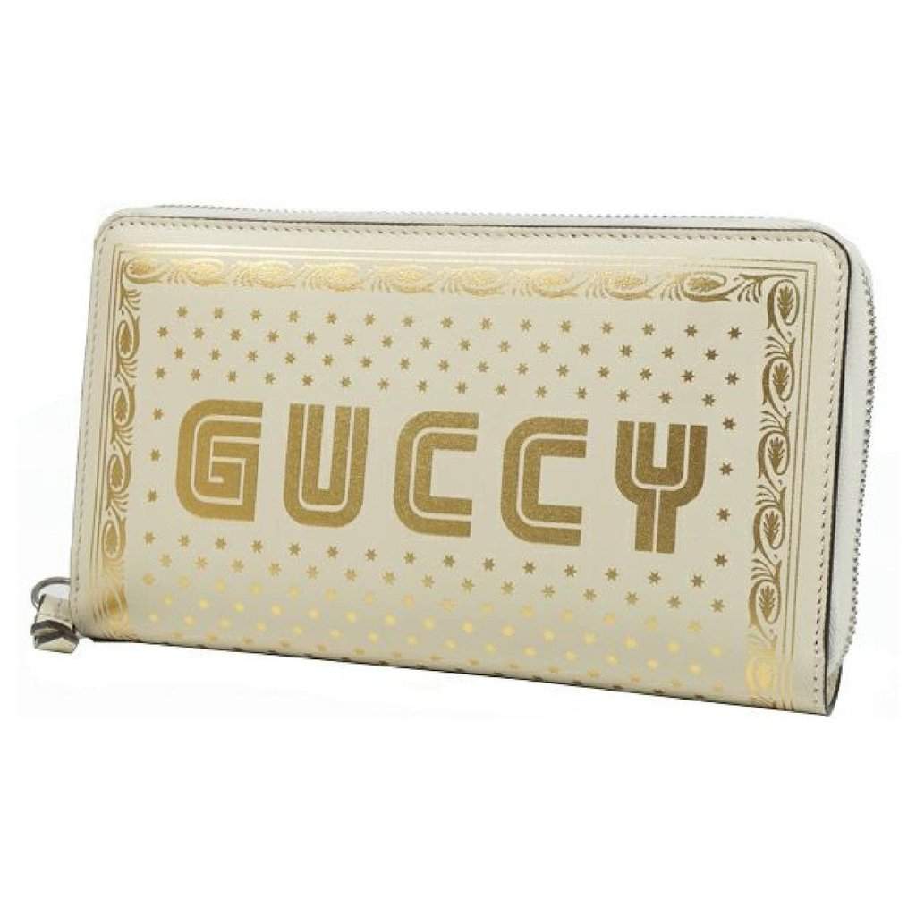 Gucci Gucci Sega Guccy Stars White Moon Gold Zipper Leather Wallet White Leather Never worn - Front View
