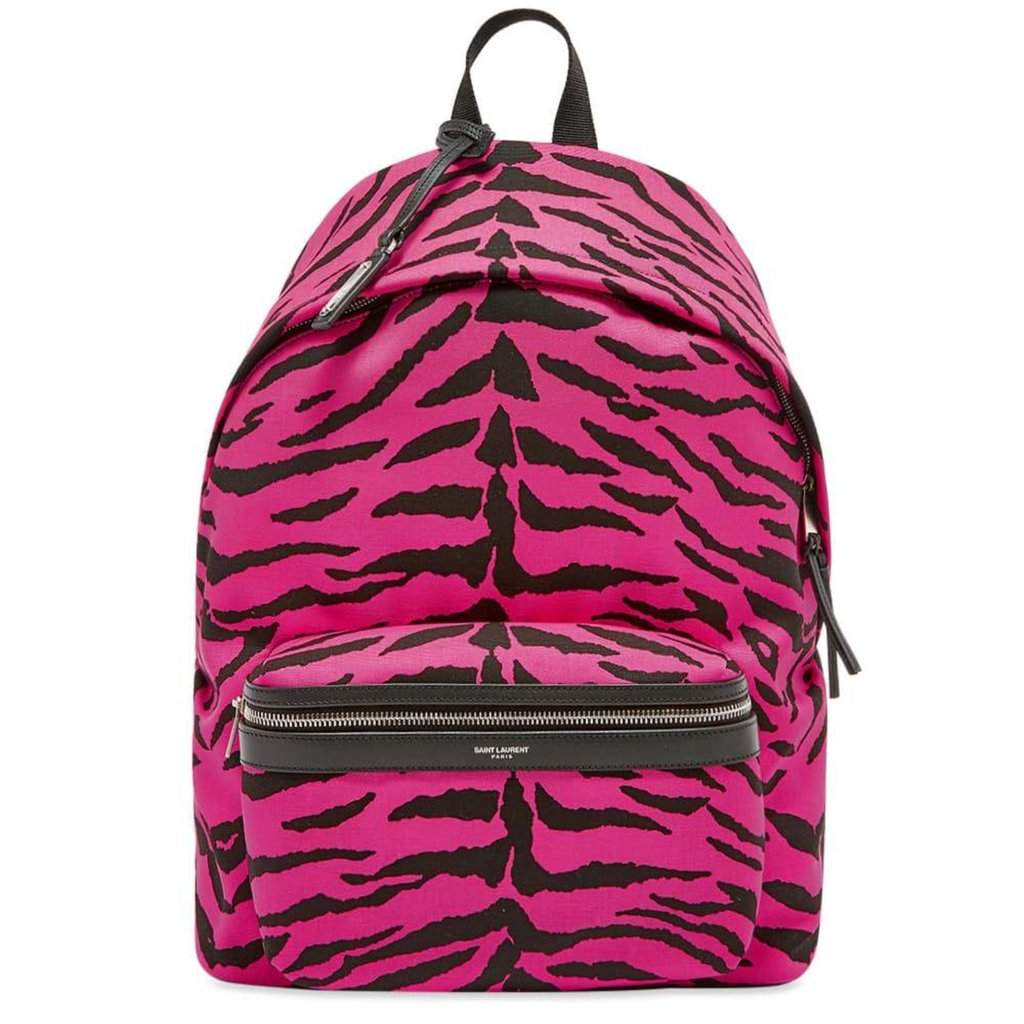 Saint Laurent Saint Laurent City Backpack Pink Zebra Print Cotton Leather Trim Pink Canvas Never worn - Front View