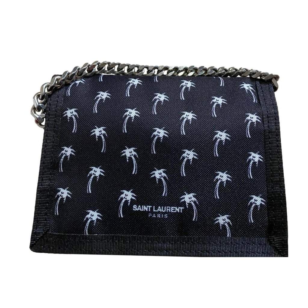 Saint Laurent Saint Laurent Buffalo Palm Tree Black Nylon Chain Trifold Wallet Black Never worn - Front View
