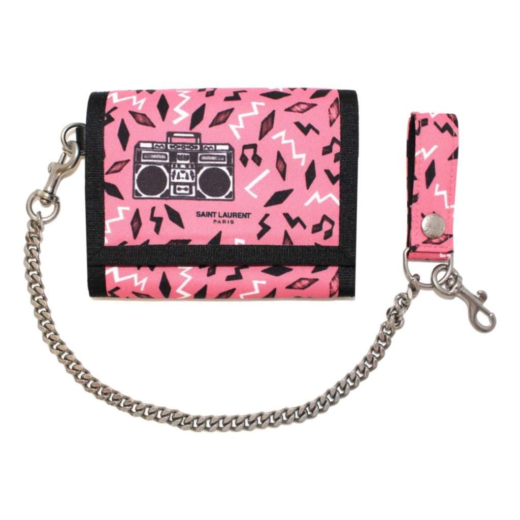 Saint Laurent Saint Laurent Buffalo Pink Nylon Radio Chain Trifold Wallet Pink Leather Never worn - Front View