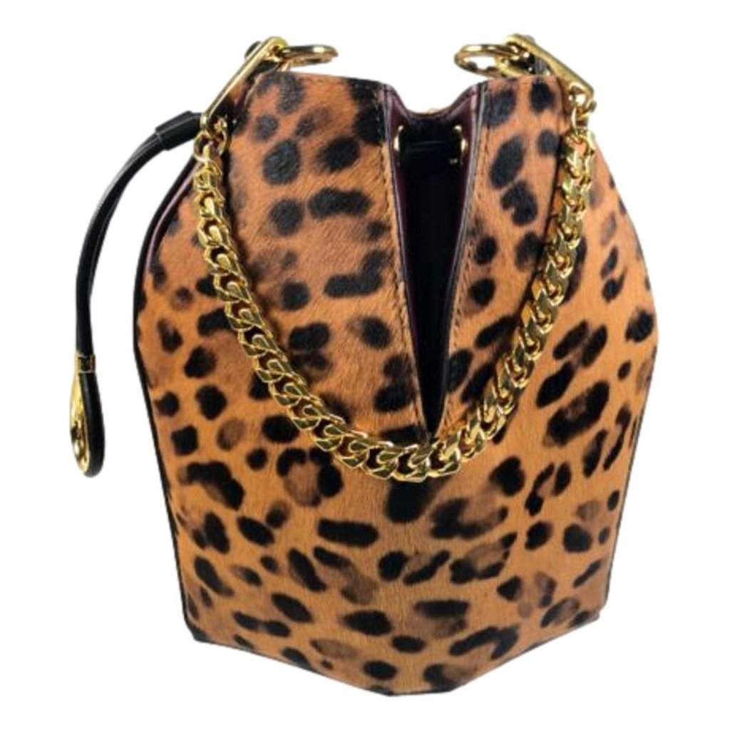 Alexander McQueen Alexander McQueen The Bucket Bag Leopard Print Pony Hair Brown Leather Never worn - Front View