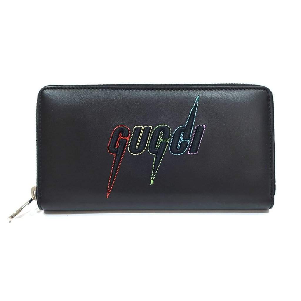 Gucci Gucci Black Leather Rainbow Blade Lightning Logo Long Wallet Black Leather Never worn - Front View
