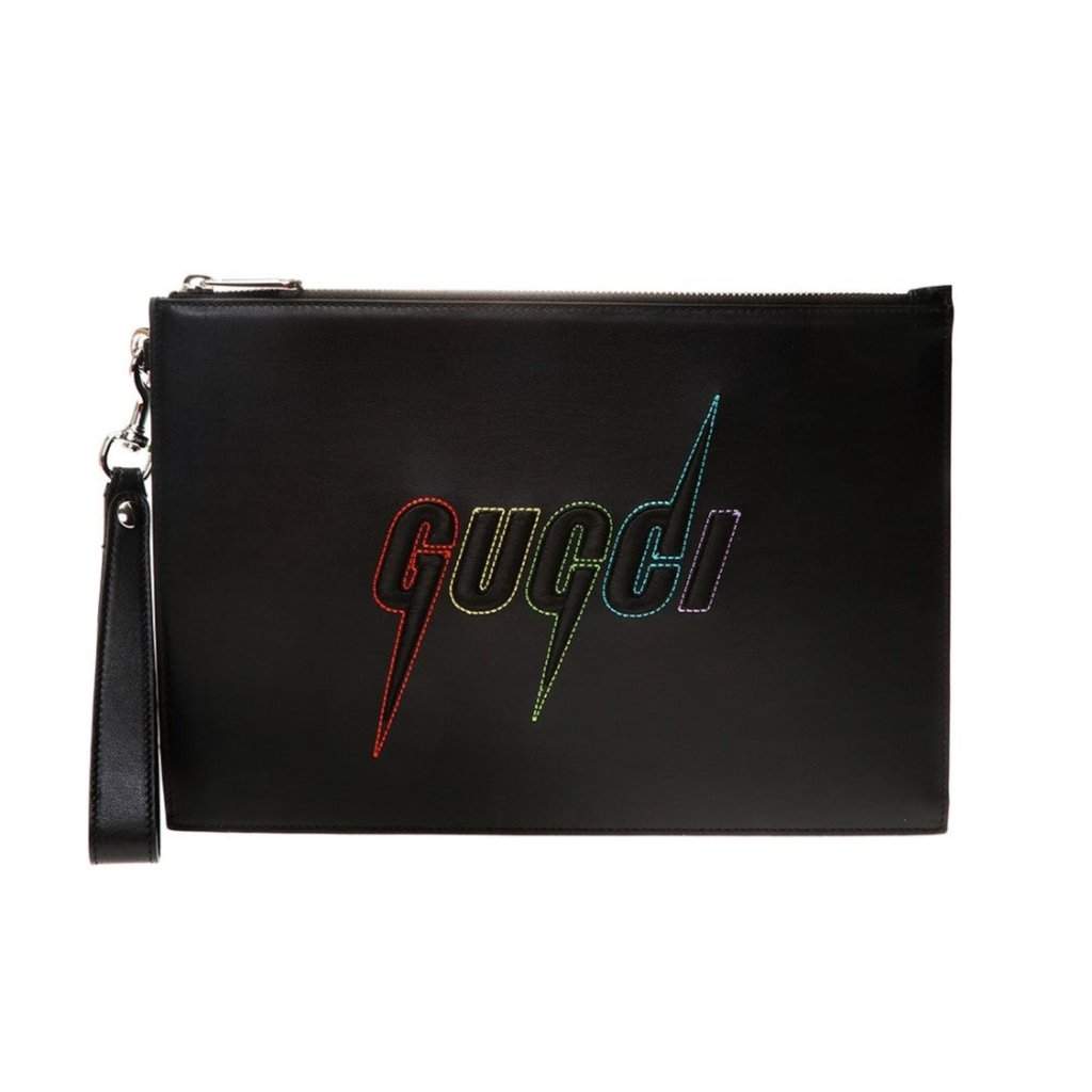 Gucci Gucci Blade Embroidered Black Leather Pouch Wristlet Clutch Bag Black Leather Never worn - Front View