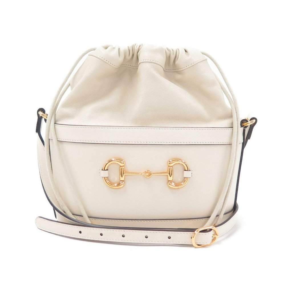 Gucci Gucci 1955 Horsebit White Leather Bucket Bag Drawstring Crossbody Beige Leather Never worn - Front View