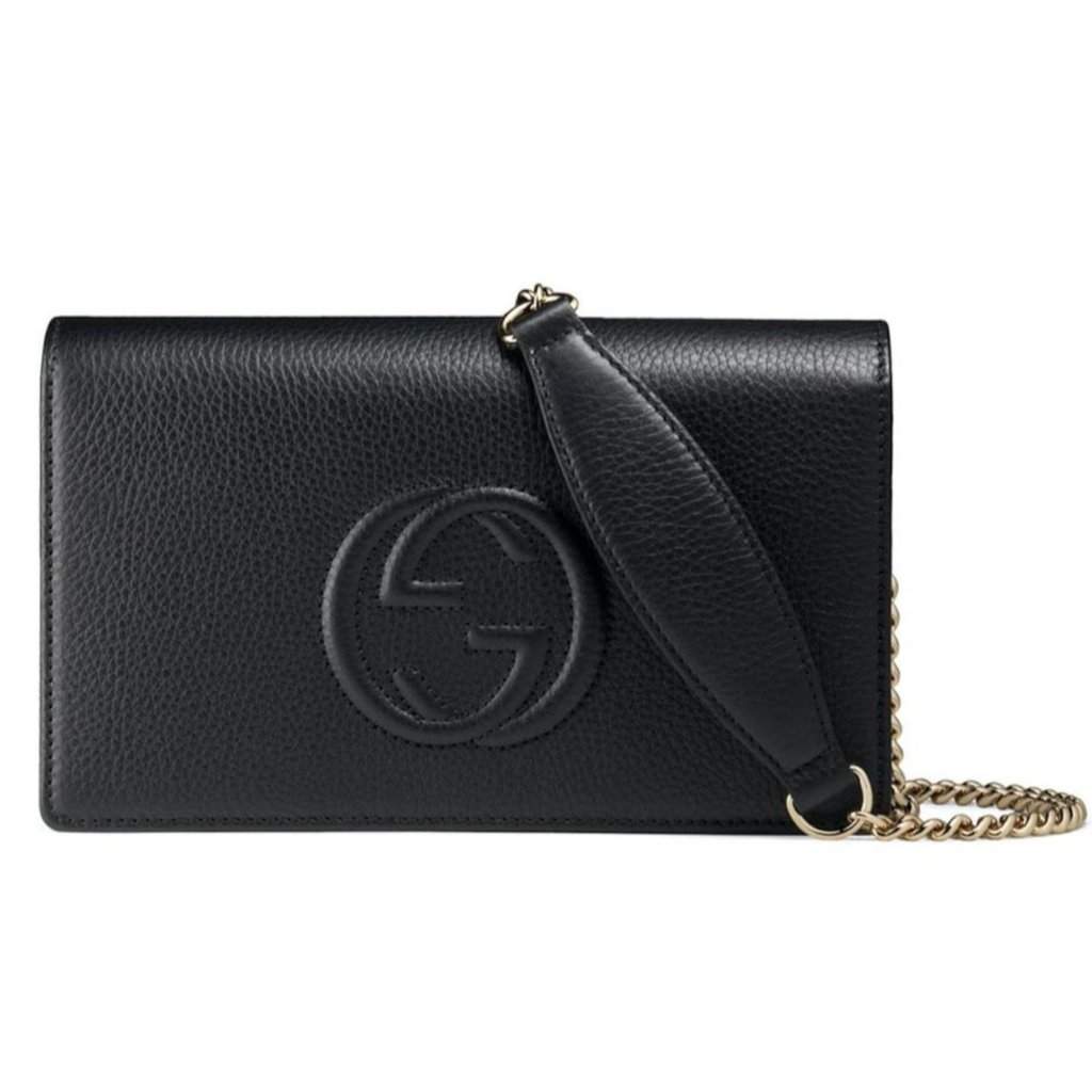 Gucci Gucci Soho Chain Wallet Crossbody Bag Black Leather Interlocking GG Black Leather Never worn - Front View