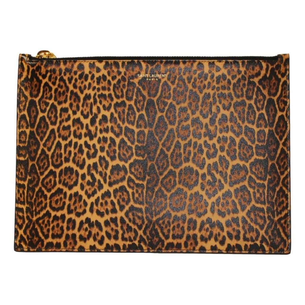 Saint Laurent Saint Laurent Leopard Printed Calfskin Leather Medium Pouch Brown Leather Never worn - Front View