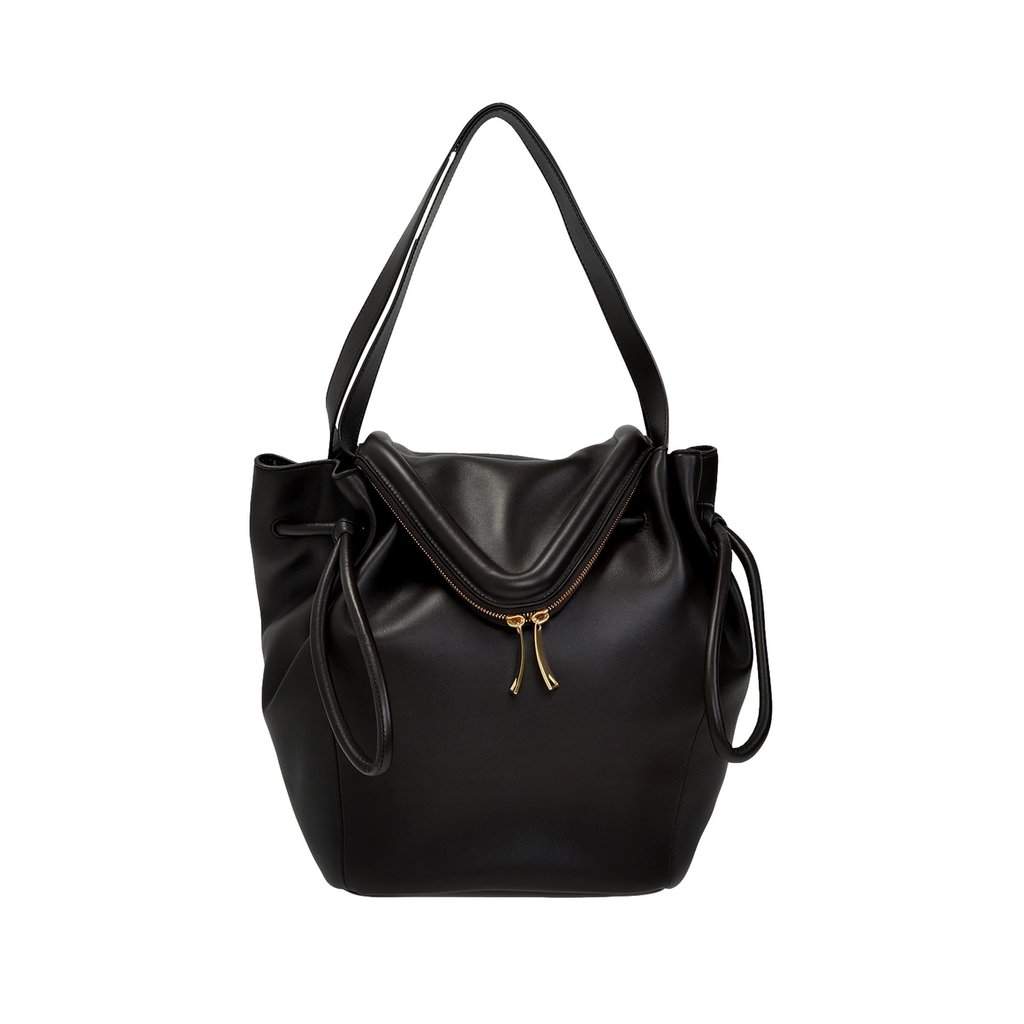Bottega Veneta Bottega Veneta Beak Large Black Calfskin Shoulder Bag Black Leather Never worn - Front View