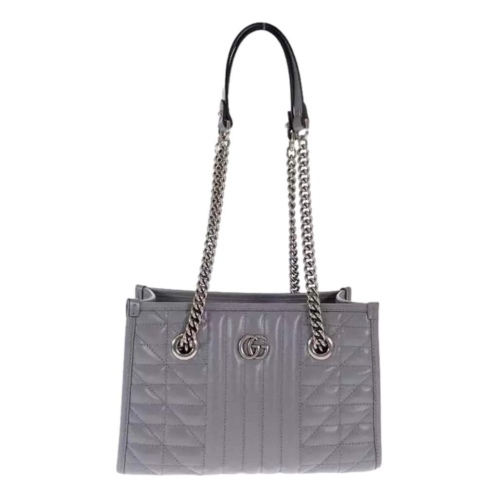 Gucci Gucci GG Marmont Silver Medium Chain Shoulder Tote Bag Gray Leather Grey Leather Never worn - Front View