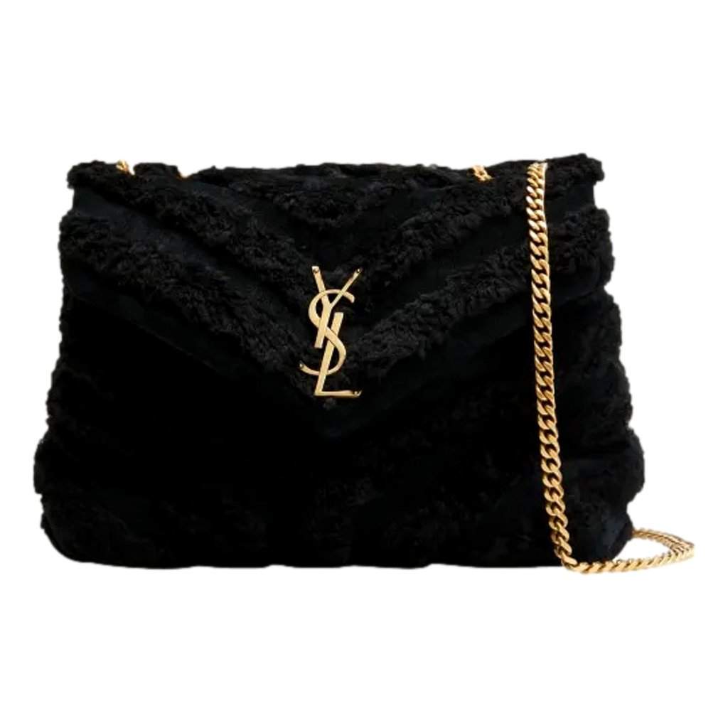 Saint Laurent Saint Laurent Loulou Black Shearling Medium Shoulder Bag Black Leather Never worn - Front View