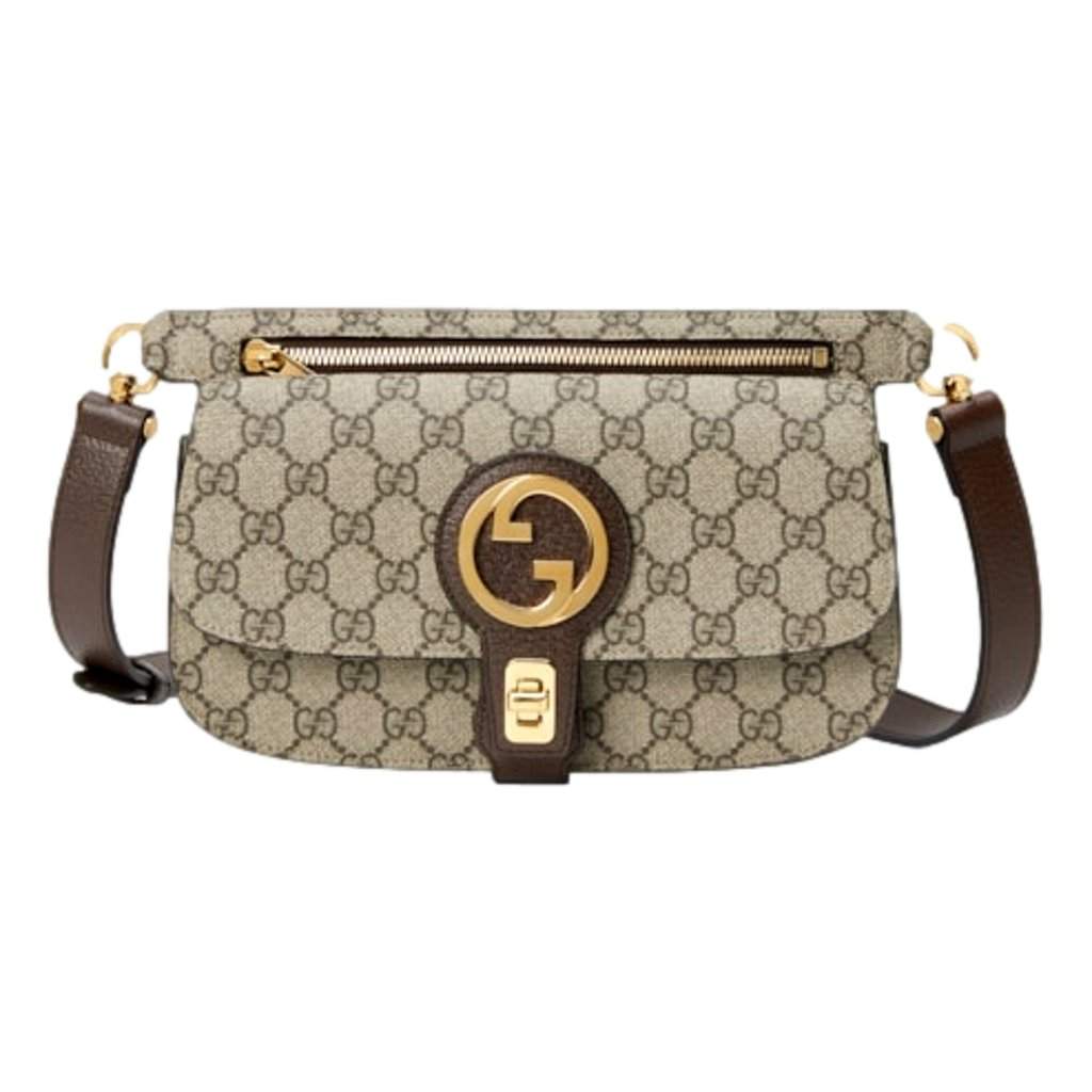 Gucci Gucci GG Supreme Blondie Canvas Belt Bag Brown Beige Size 90 Gold Logo Brown Leather Never worn - Front View