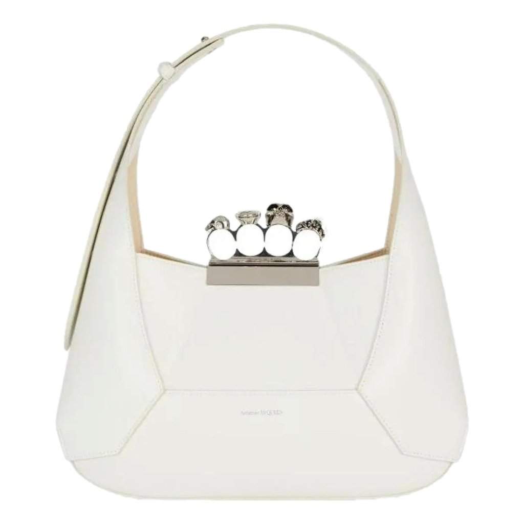 Alexander McQueen Alexander McQueen The Jewelled Hobo Bag in White Leather with Silver Knuckle White Leather Never worn - Front View