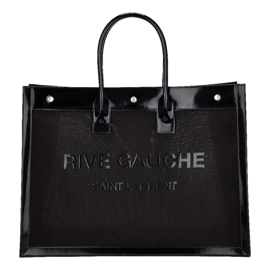 Saint Laurent Saint Laurent Rive Gauche Large Tote Bag Black Nylon Leather Trim Silver Hardware Black Never worn - Front View