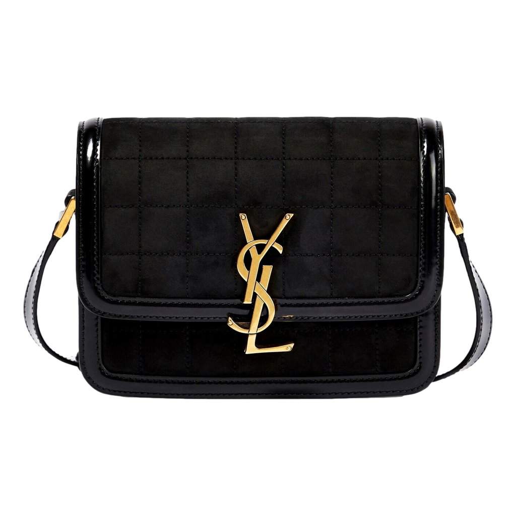 Saint Laurent Saint Laurent Solferino Leather Black Quilted Suede Shoulder Bag Black Suede Never worn - Front View