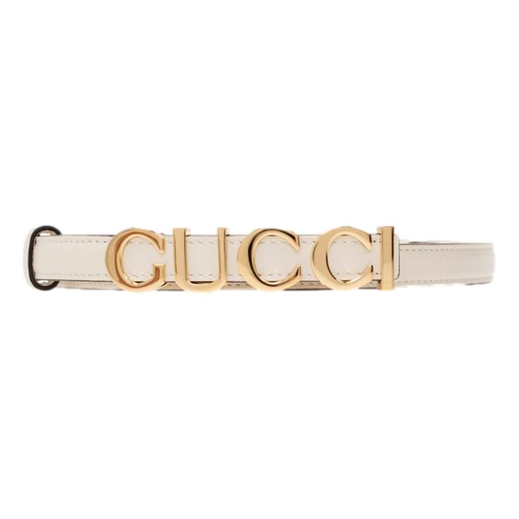 Gucci Gucci Cream Leather Belt with Metal Gold Logo Lettering Size 75 White Leather Never worn - Front View