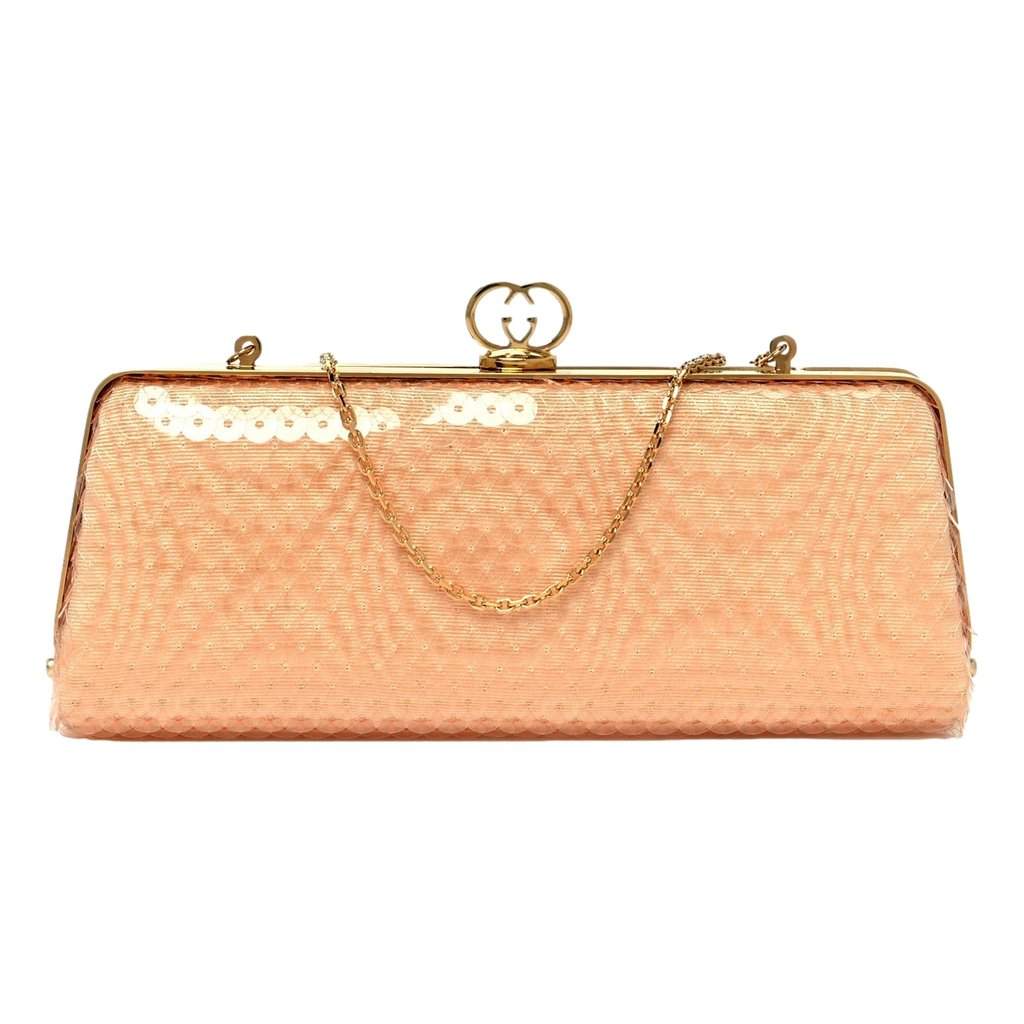 Gucci Gucci Broadway Small Sequin Moire Clutch Crossbody Peach Light Pink Pink Leather Never worn - Front View