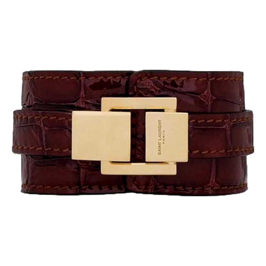 Saint Laurent Saint Laurent Le Carre Red Croc Embossed Leather Double Wrap Bracelet Gold Square Clasp Small Red Leather Never worn - Front View